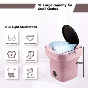 Mini 8L Portable Foldable Washing Machine Washer For Underwear Baby Clothes Camping Travel Pink