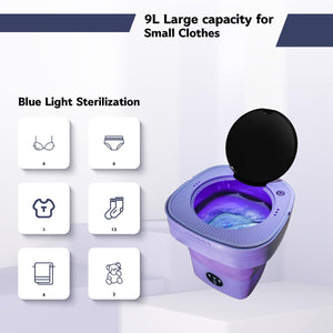 Mini 8L Portable Foldable Washing Machine Washer For Underwear Baby Clothes Camping Travel Purple