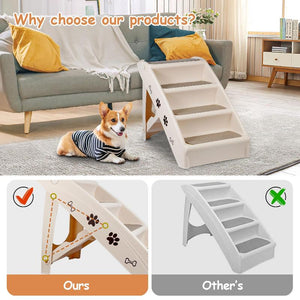 Pet Dog Stairs Steps For Small Dogs With Non Slip Pads Car Foldable Ramp Grey