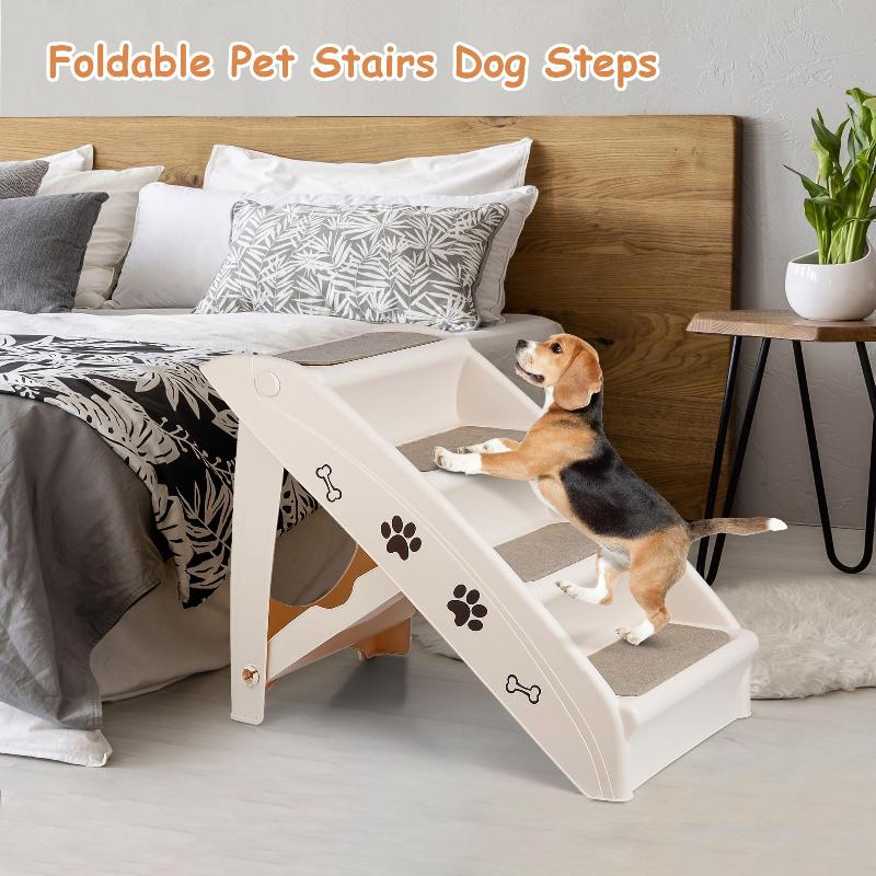 Pet Dog Stairs Steps For Small Dogs With Non Slip Pads Car Foldable Ramp Grey