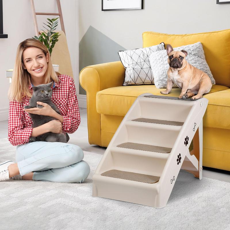 Pet Dog Stairs Steps For Small Dogs With Non Slip Pads Car Foldable Ramp Grey