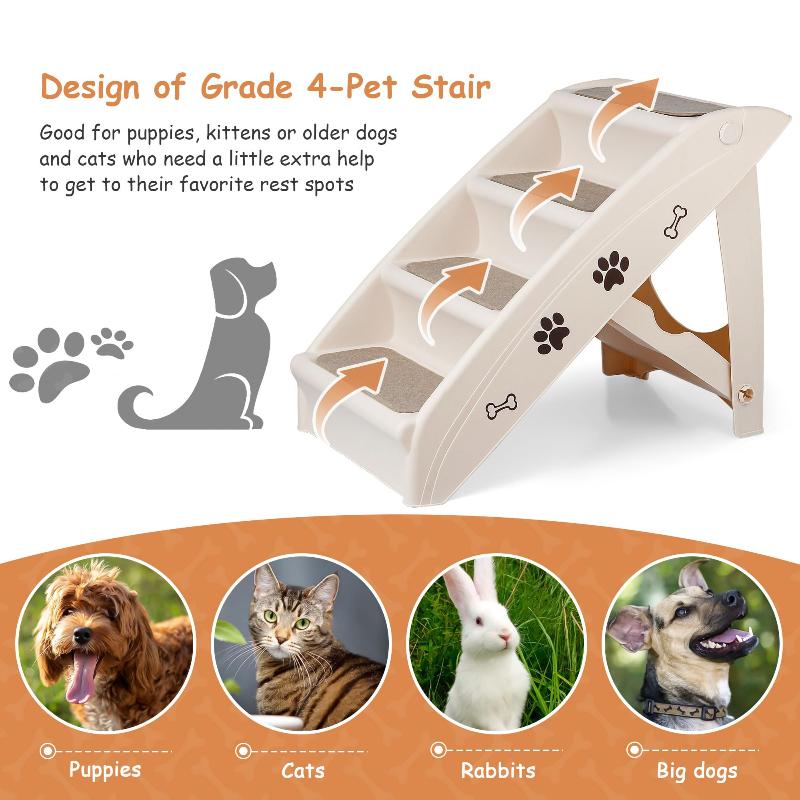 Pet Dog Stairs Steps For Small Dogs With Non Slip Pads Car Foldable Ramp Grey