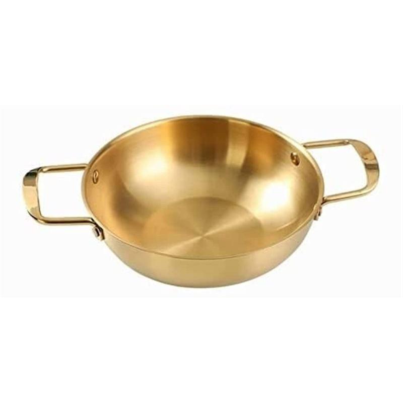 26Cm Gold Seafood Paella Pan With Riveted Chrome Plated Handles Dishwasher Safe