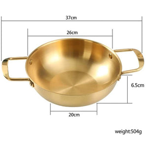 26Cm Gold Seafood Paella Pan With Riveted Chrome Plated Handles Dishwasher Safe