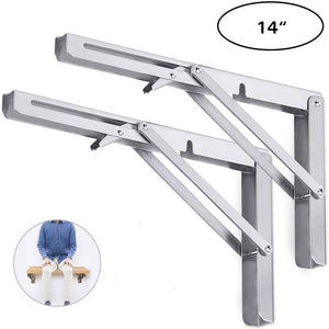 2Pcs 14Inch Steel Wall Mounted Folding Triangle Angle Shelf Support Bracket Rack