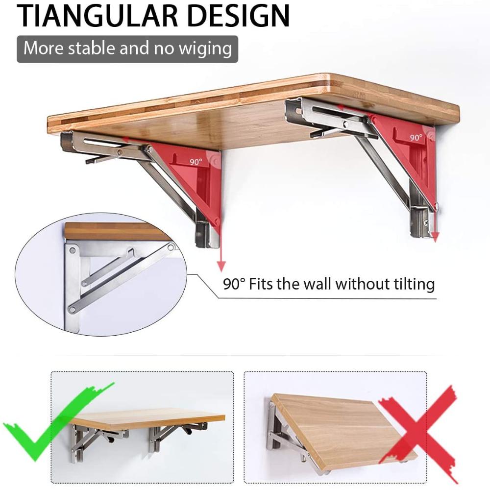 2Pcs 14Inch Steel Wall Mounted Folding Triangle Angle Shelf Support Bracket Rack