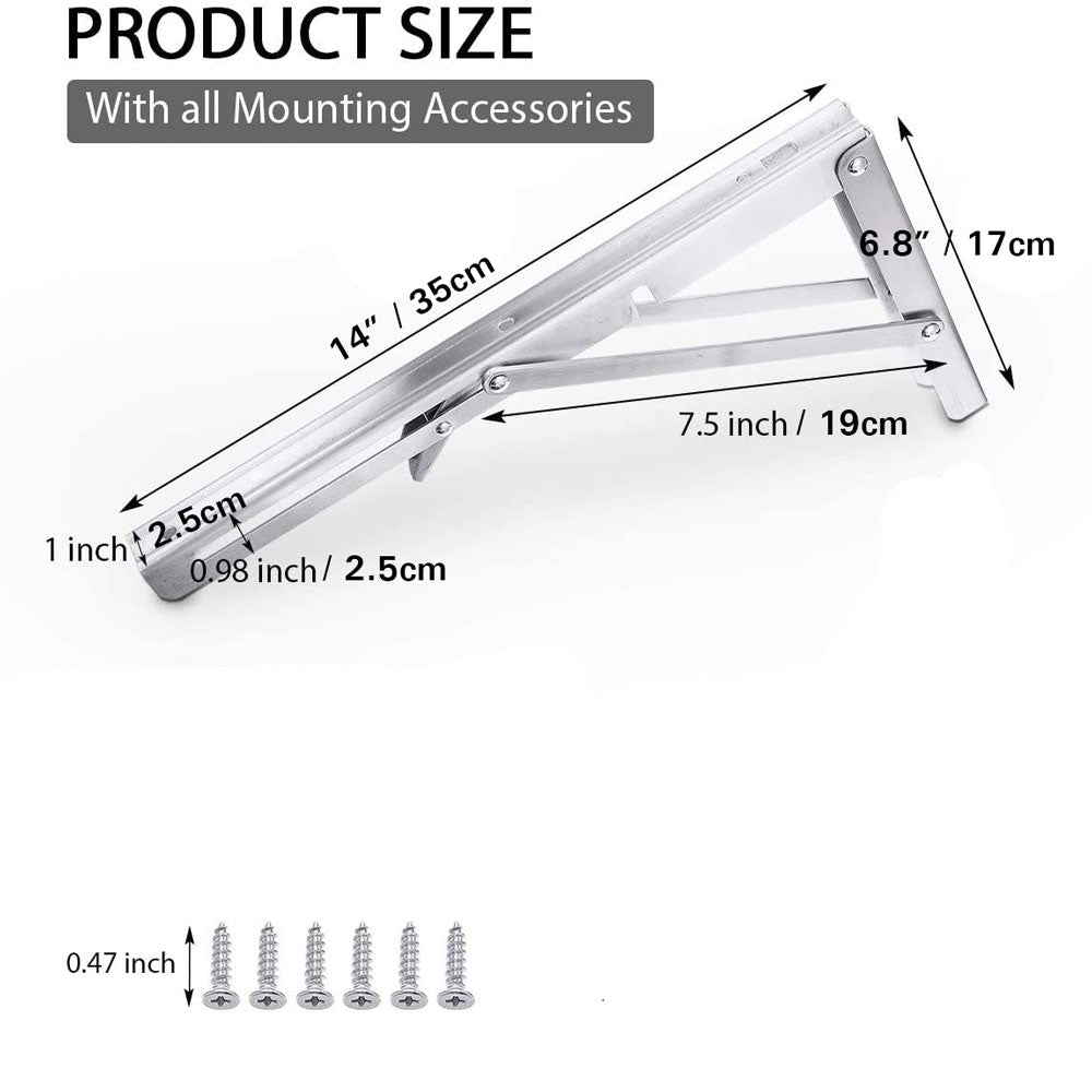 2Pcs 14Inch Steel Wall Mounted Folding Triangle Angle Shelf Support Bracket Rack