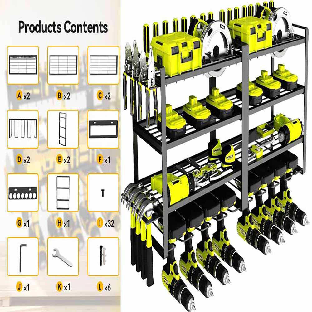 Large Power Tool Organizer 4 Layers Garage Storage Rack Workshop Shelf Drill Pliers Hammer