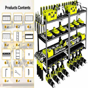 Large Power Tool Organizer 4 Layers Garage Storage Rack Workshop Shelf Drill Pliers Hammer