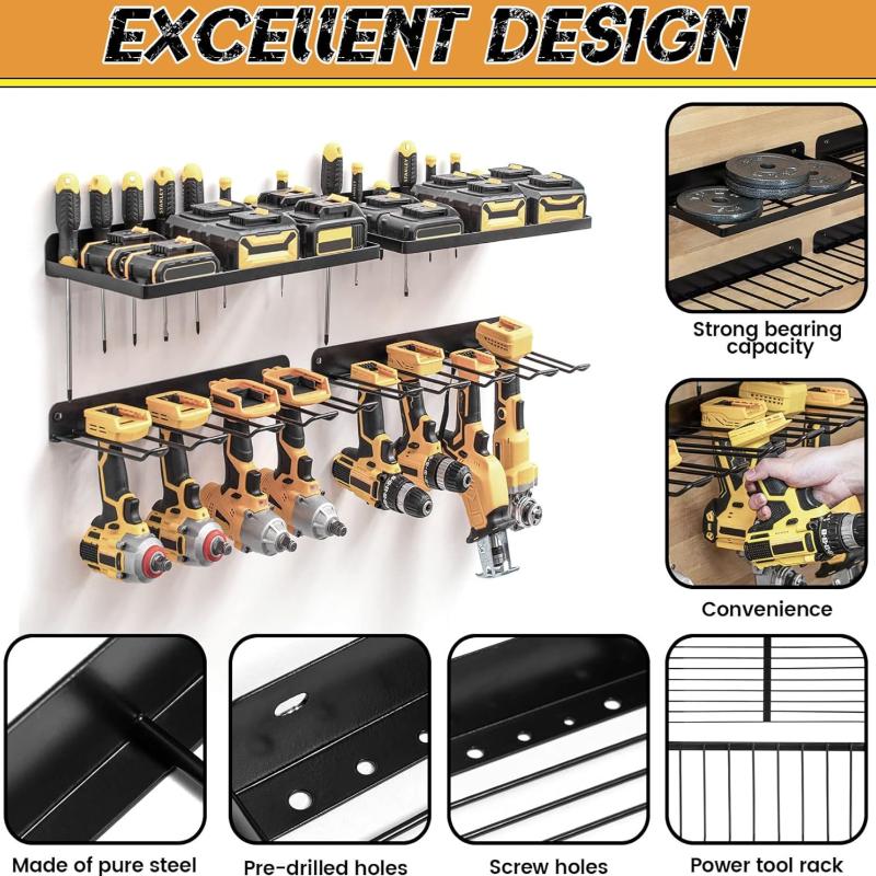 Power Tool Organizer Drill Holder Wall Mount Garage Storage Shelves Rack Set