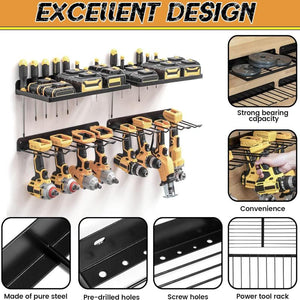 Power Tool Organizer Drill Holder Wall Mount Garage Storage Shelves Rack Set