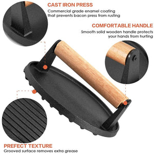 Heavy Duty Round / Rectangle Cast Iron Grill Burger Press Seasoned Steak Griddle Bbq Grilling