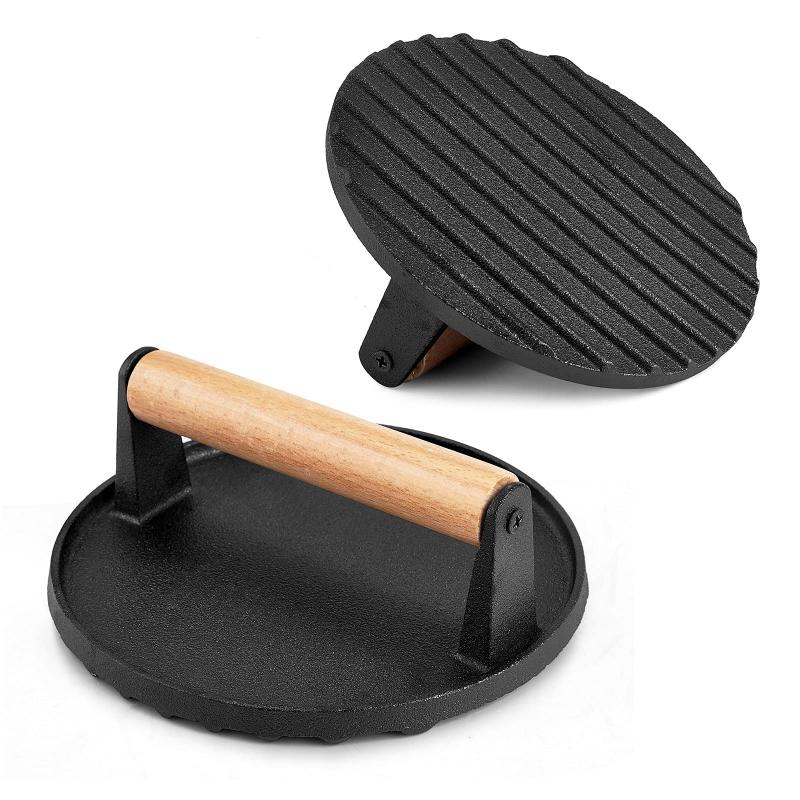 Heavy Duty Round / Rectangle Cast Iron Grill Burger Press Seasoned Steak Griddle Bbq Grilling