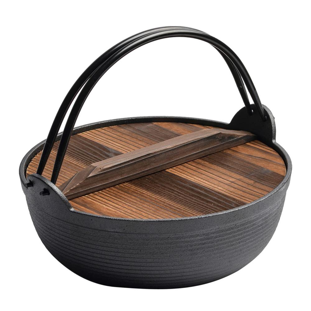 29Cm Cast Iron Sukiyaki Pot Japanese Shabu Pan Stockpot Lid Home Camping Picnic