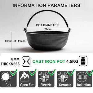 29Cm Cast Iron Sukiyaki Pot Japanese Shabu Pan Stockpot Lid Home Camping Picnic