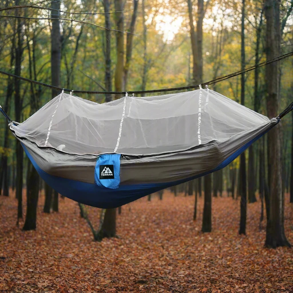 Terran Camping Hammock With Mosquito Net Blue And Grey