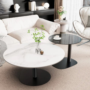 Interior Ave Halo Two Piece Coffee Table Set White Stone & Tempered Glass