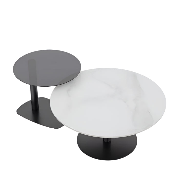 Interior Ave Halo Two Piece Coffee Table Set White Stone & Tempered Glass