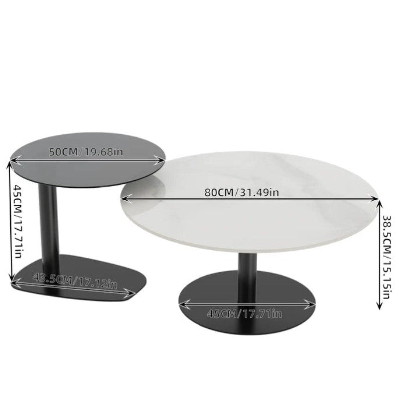 Interior Ave Halo Two Piece Coffee Table Set White Stone & Tempered Glass