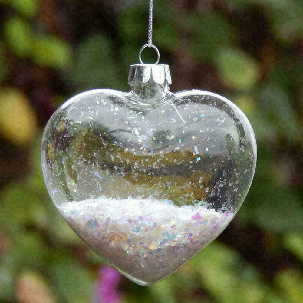 Iridescent Glass Heart Ornaments Fillable Baubles For Christmas Decorations