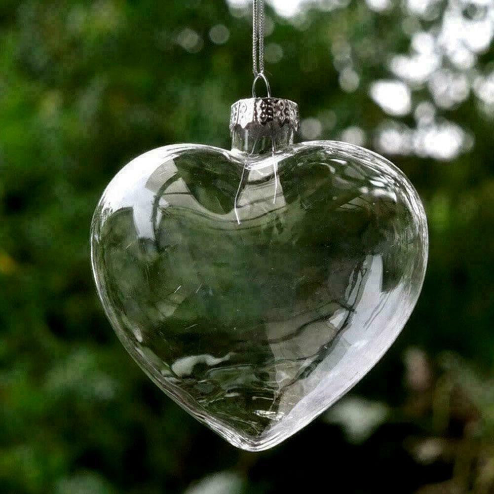 Iridescent Glass Heart Ornaments Fillable Baubles For Christmas Decorations