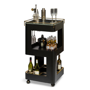 Contemporary Black Gold Drinks Trolley Bar Cart With Marble Top