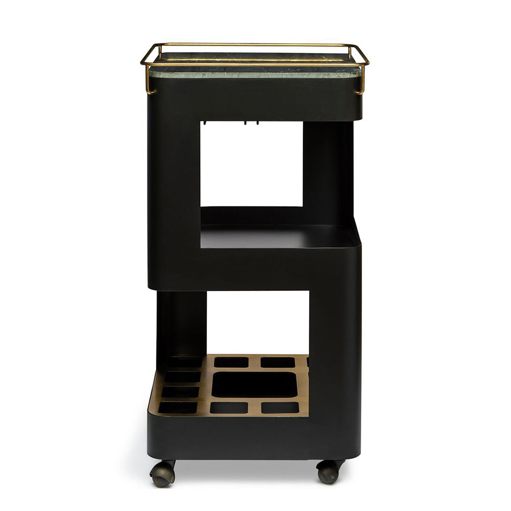 Contemporary Black Gold Drinks Trolley Bar Cart With Marble Top