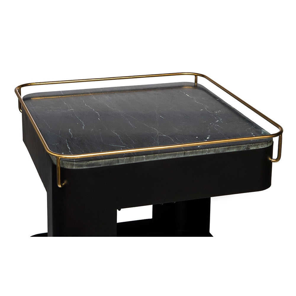 Contemporary Black Gold Drinks Trolley Bar Cart With Marble Top