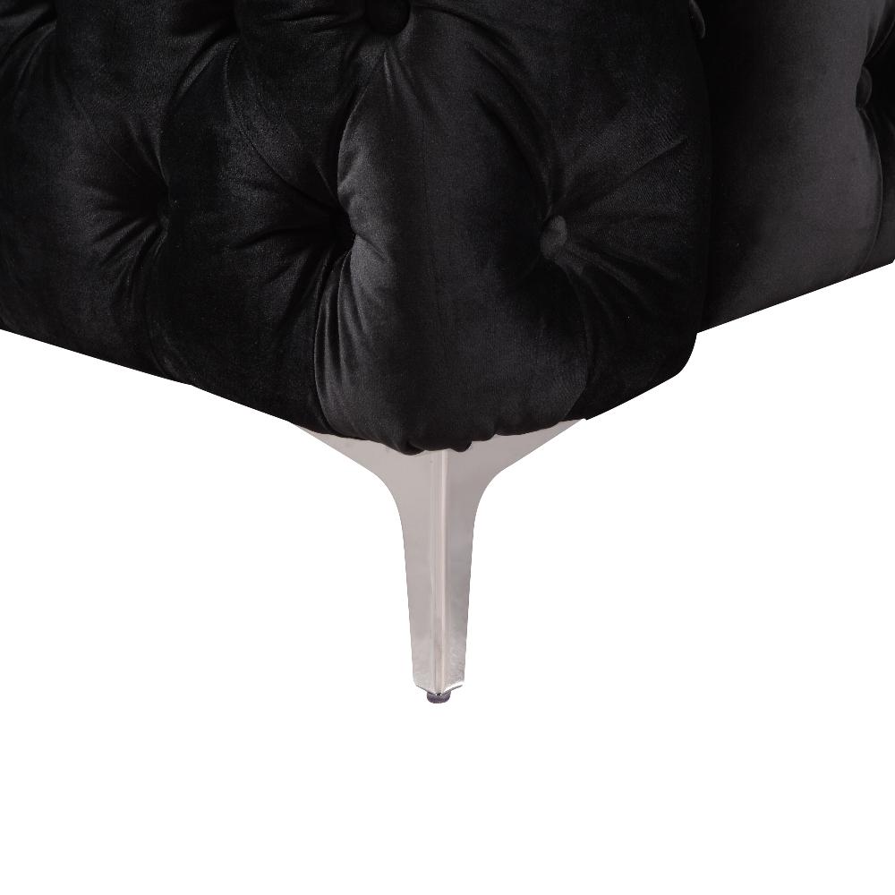 Single Seater Black Sofa Classic Armchair Button Tufted In Velvet Fabric With Metal Legs