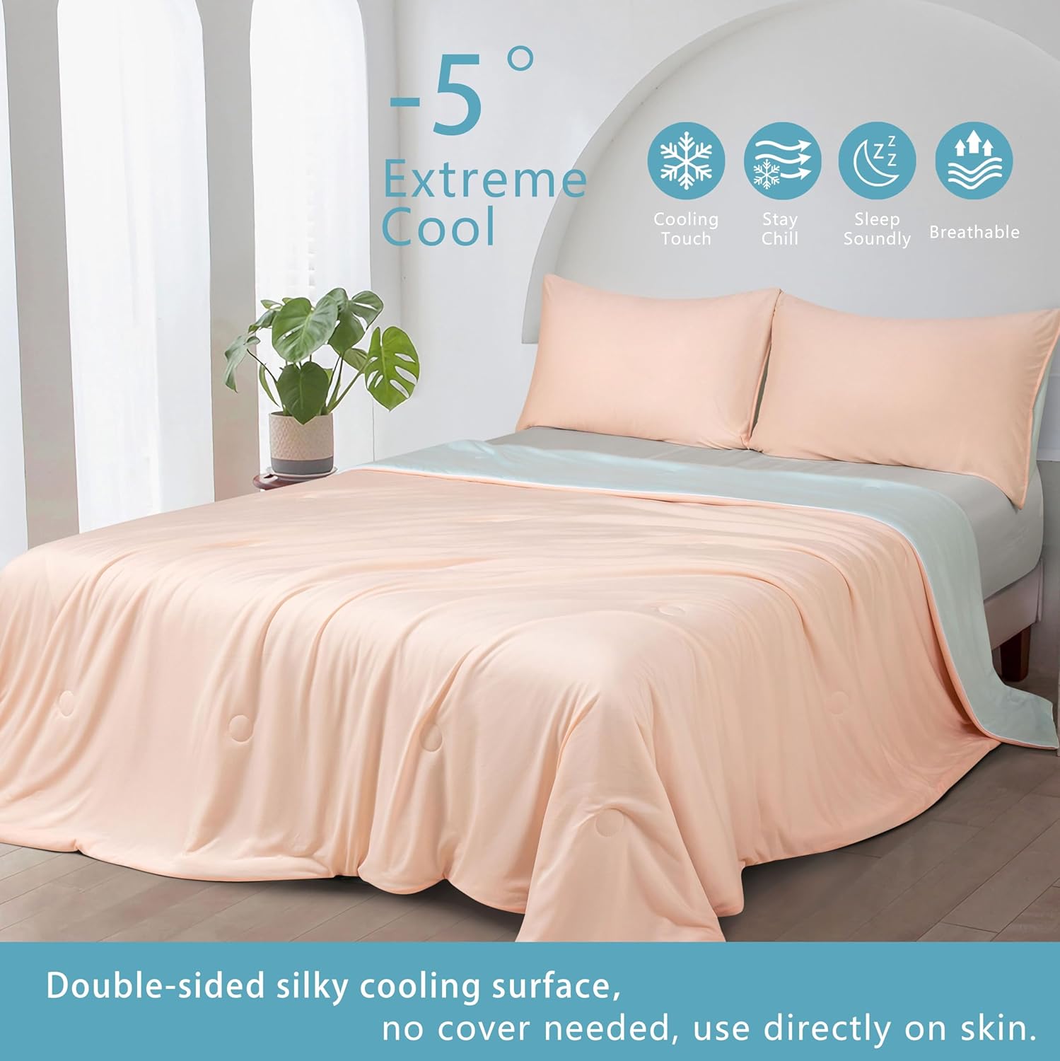 Ice Cooling Reversible Summer Comforter Blanket (Orange And Blue Single/Double)