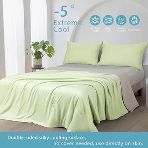 Ice Cooling Reversible Summer Comforter Blanket (Green And Grey Single/Double)