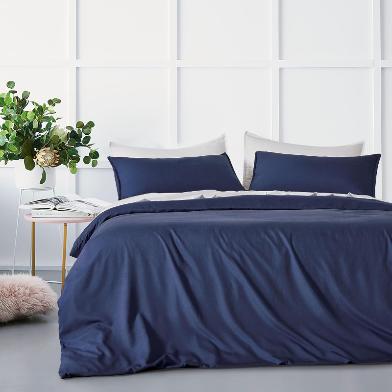 Bamboo Microfibre Quilt Cover Set Navy Queen