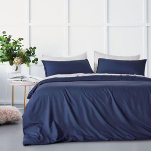 Bamboo Microfibre Quilt Cover Set Navy Queen