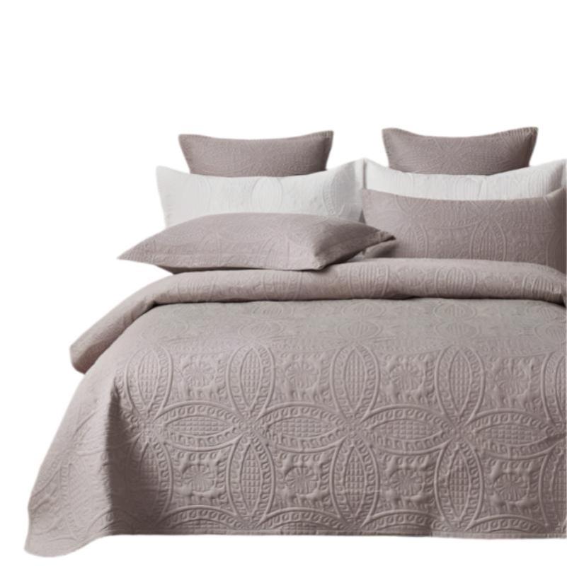 Lisbon Quilted 3 Pieces Embossed Coverlet Set Queen/King Beige