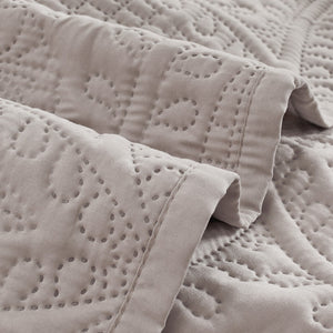 Lisbon Quilted 3 Pieces Embossed Coverlet Set Queen/King Beige