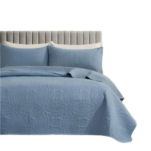 Lisbon Quilted 3 Pieces Embossed Coverlet Set Queen / King Blue