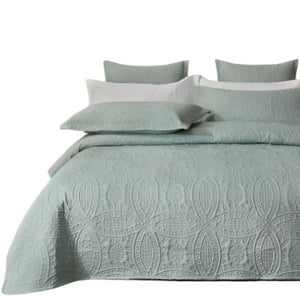 Lisbon Quilted 3 Pieces Embossed Coverlet Set Queen/King Sage Green