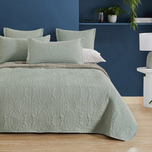 Lisbon Quilted 3 Pieces Embossed Coverlet Set Queen/King Sage Green