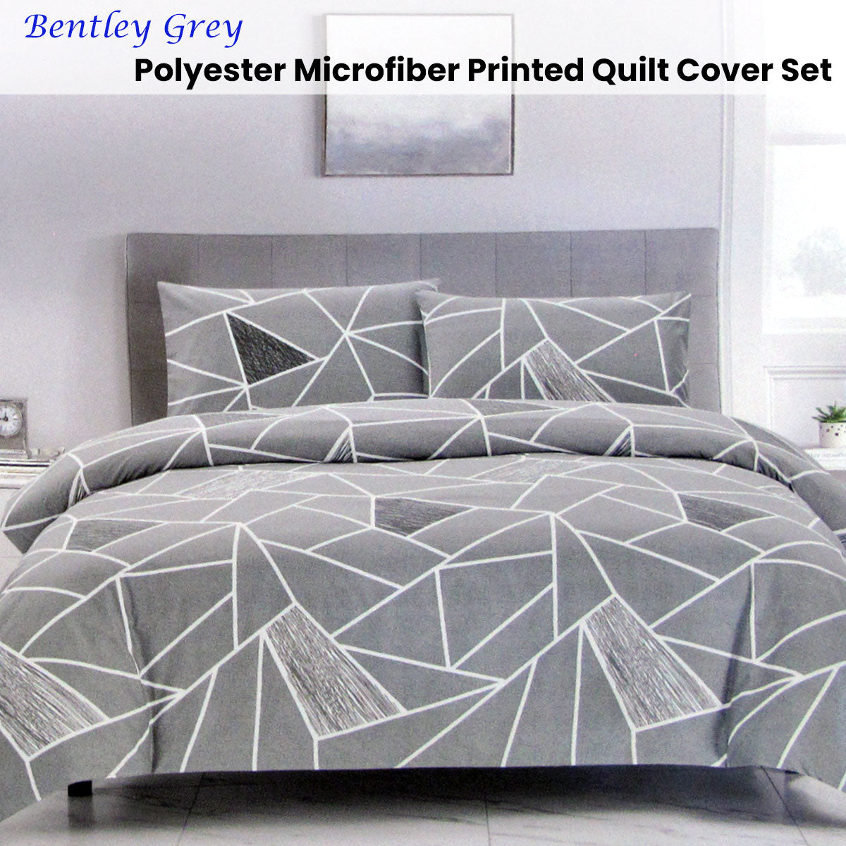 Artex Bentley Grey Quilt Cover Set Geometric Pattern Reversible Printed Microfiber Polyester Single