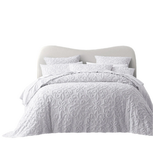 Bianca Ella White Cotton Chenille Floral Bedspread Set