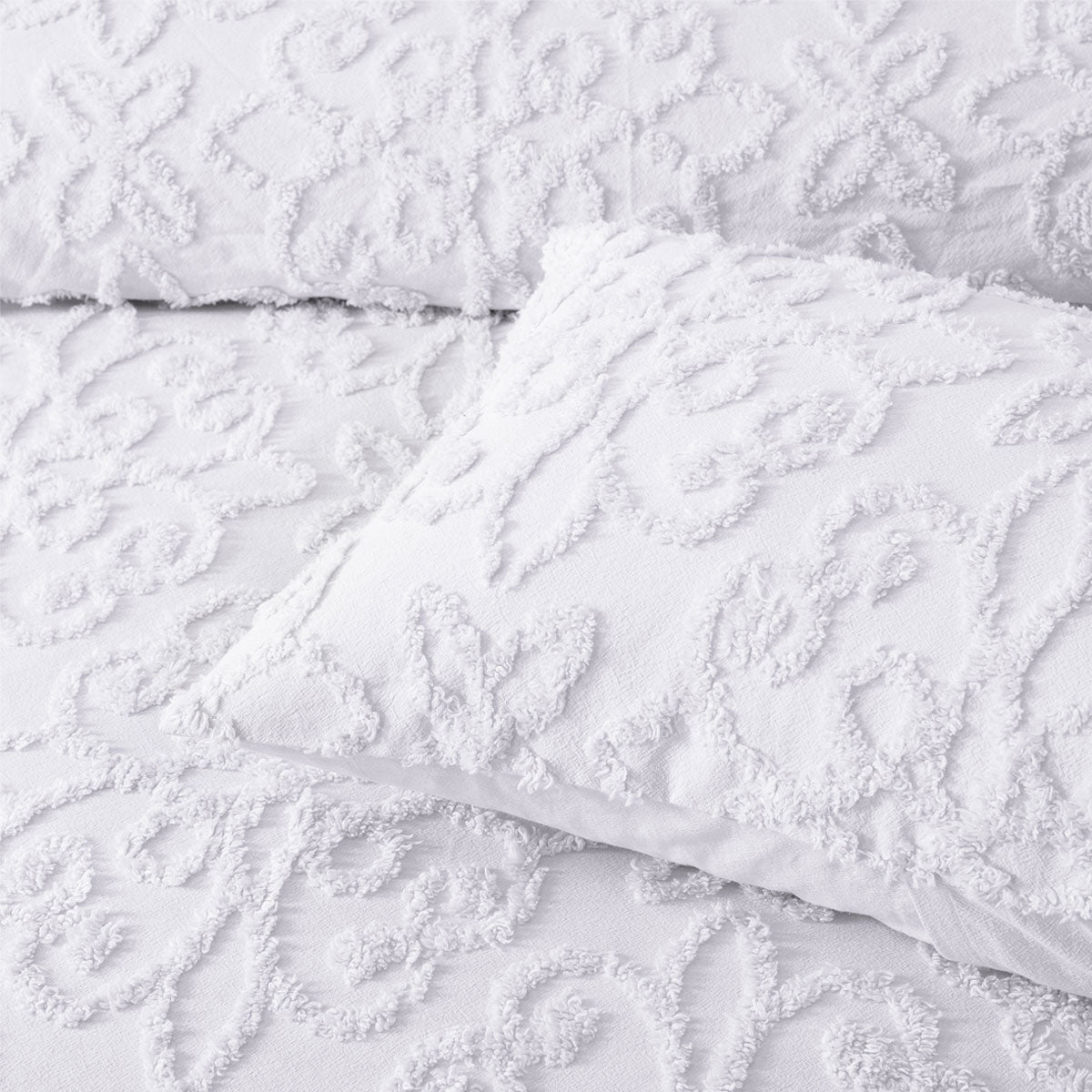 Bianca Ella White Cotton Chenille Floral Bedspread Set