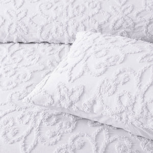 Bianca Ella White Cotton Chenille Floral Bedspread Set