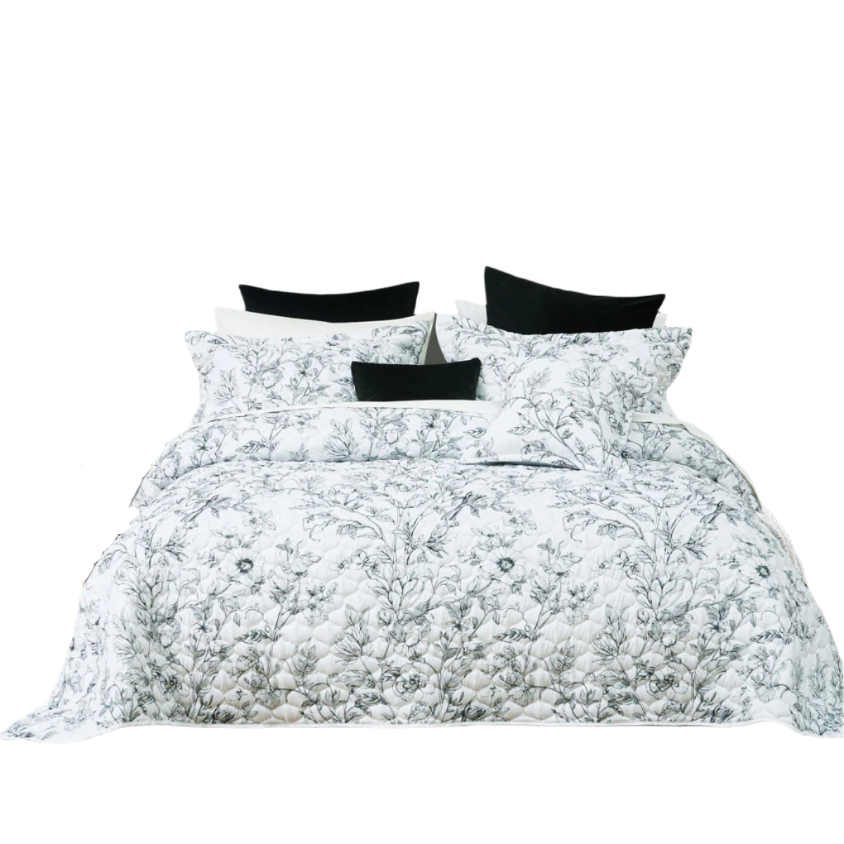 Bianca Gracie White Floral Printed Quilted Bedspread Set