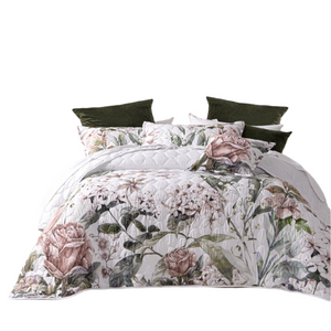 Bianca Lorna White Floral Printed Quilted Bedspread Set King Single