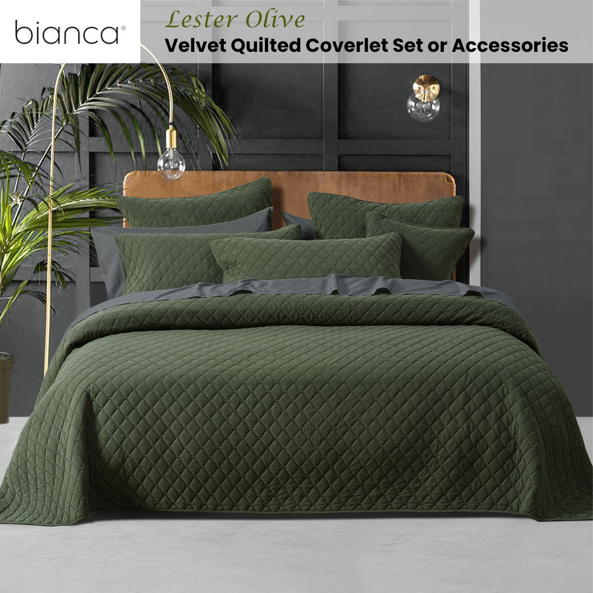 Bianca Lester Olive Velvet Diamond Polyester Coverlet Set