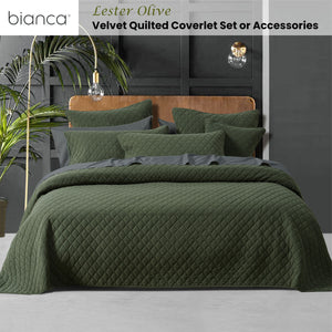 Bianca Lester Olive Velvet Diamond Polyester Coverlet Set