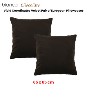 Bianca Pair Of Vivid Coordinates Velvet European Pillowcases Chocolate 65 X 65Cm