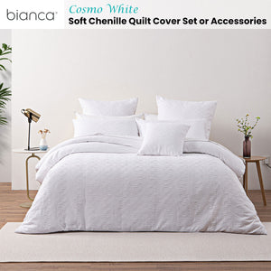 Bianca Cosmo White Soft Chenille Geometric Quilt Cover Set