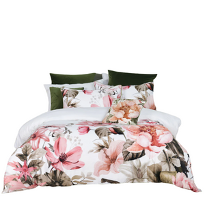 Bianca Eliana White Floral Printed Cotton Sateen Quilt Cover Set