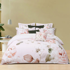 Bianca Layla White Floral Printed Cotton Sateen Quilt Cover Set